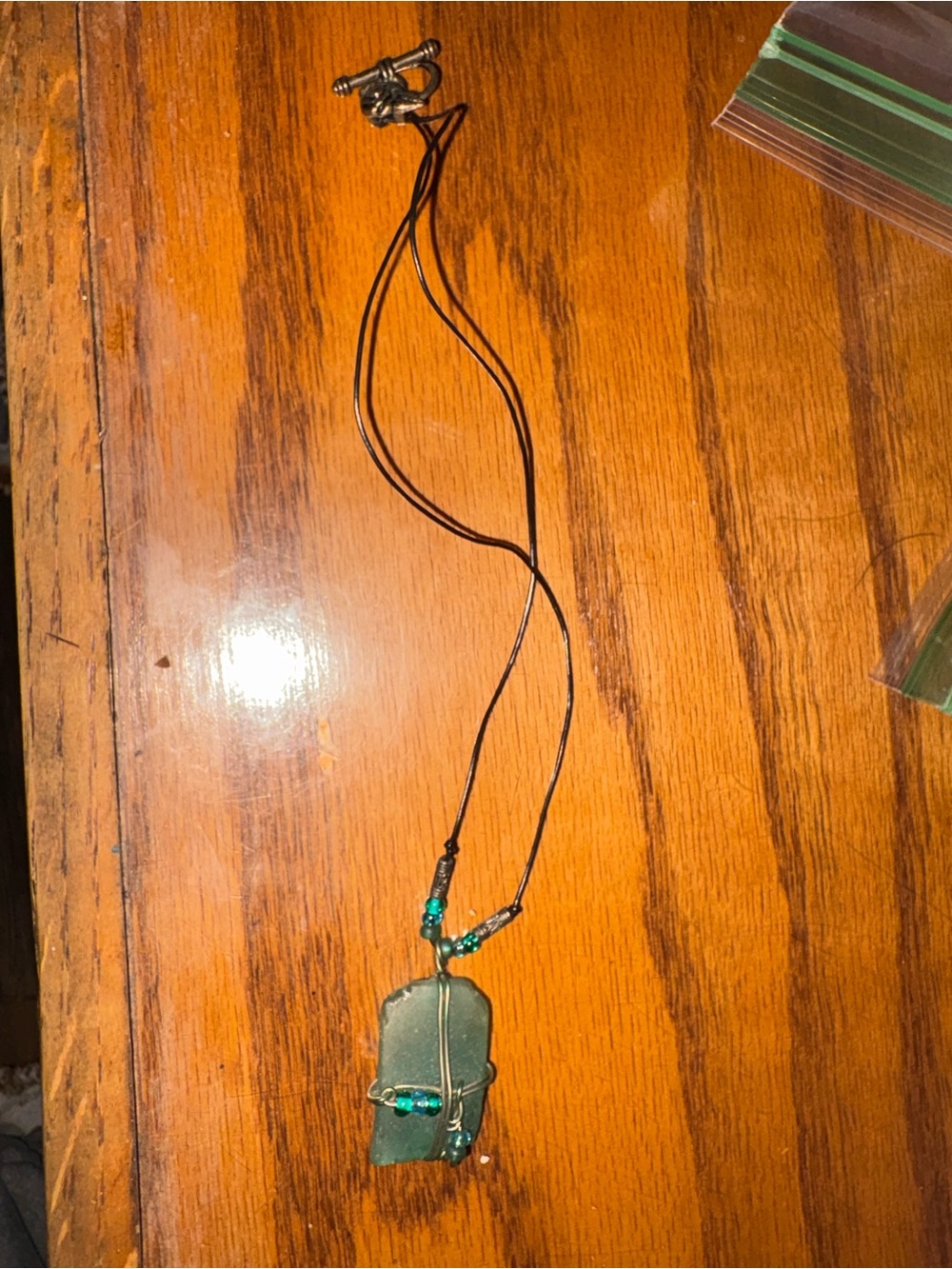 Handmade Green Sea Glass Pendant Necklace - Unbranded 10 1/2 inches